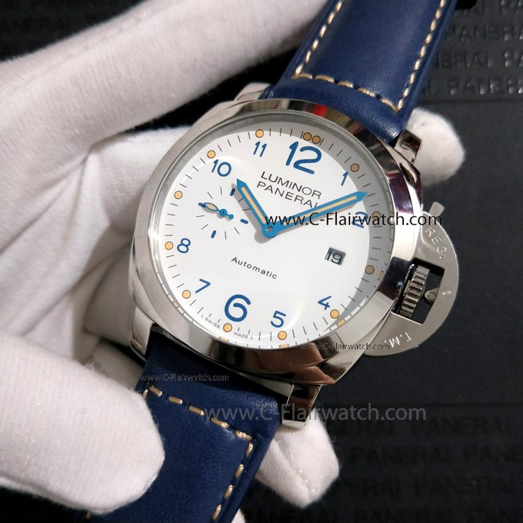 Panerai Luminor Replica Watch SS Blue Leather Strap